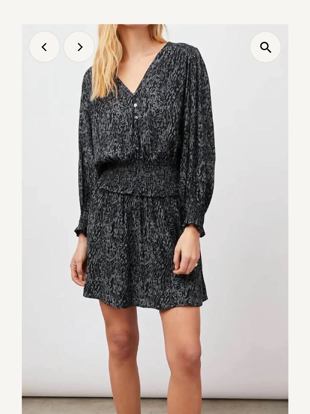 Rails Charcoal Zara Patterned V-Neck Smocked Waist Mini Dress